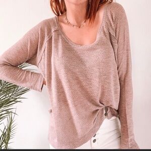 Free People Beach Knit Top Long Sleeve Pink Tan Size XS